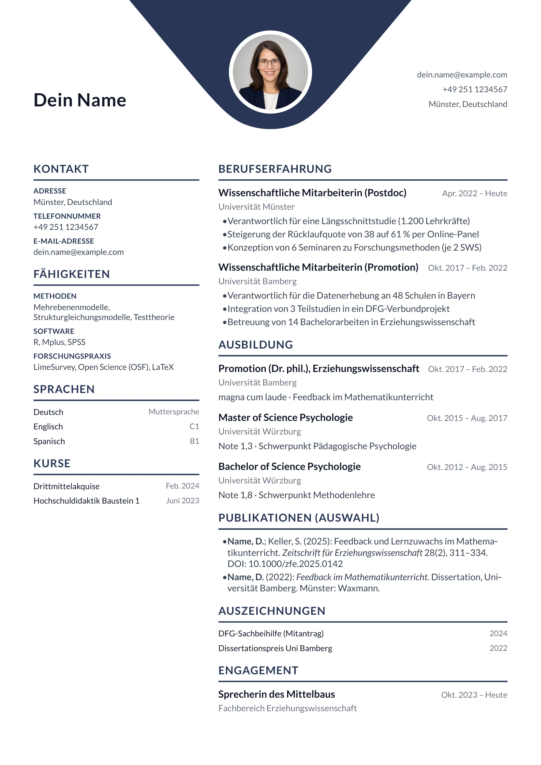 Akademischer Lebenslauf allgemein · Geometrisch zentriert