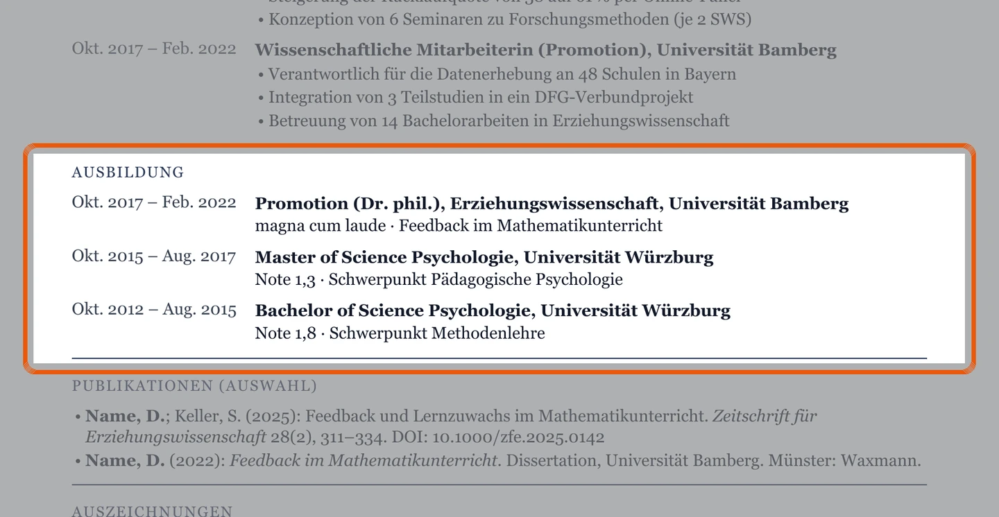 Ausbildung im Muster – Muster Akademischer Lebenslauf – allgemein