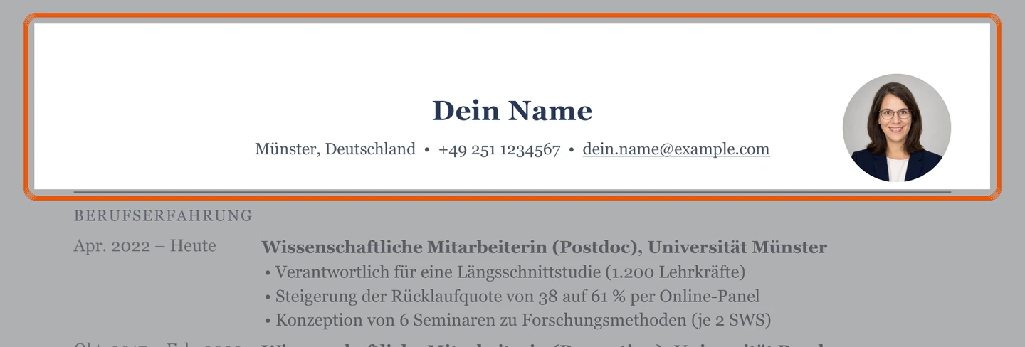 Persönliche Angaben im Muster – Muster Akademischer Lebenslauf – allgemein