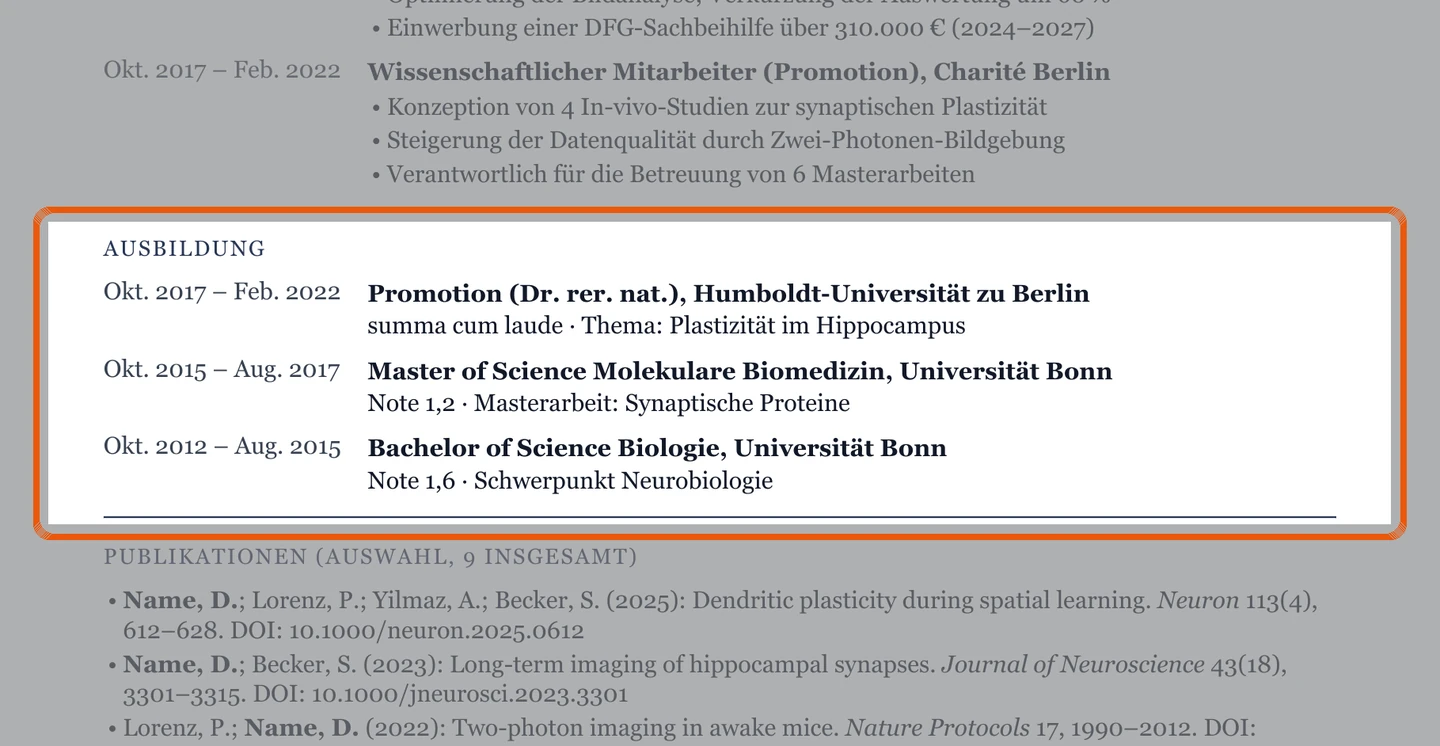 Ausbildung im Muster – Muster Postdoc & Professur