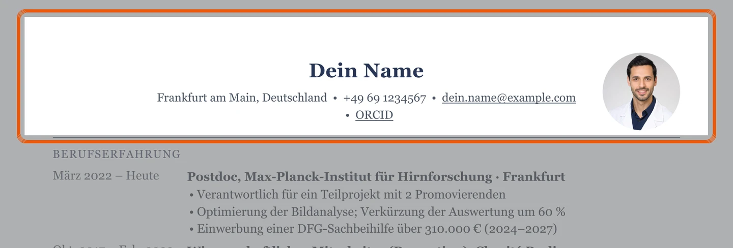 Persönliche Angaben im Muster – Muster Postdoc & Professur