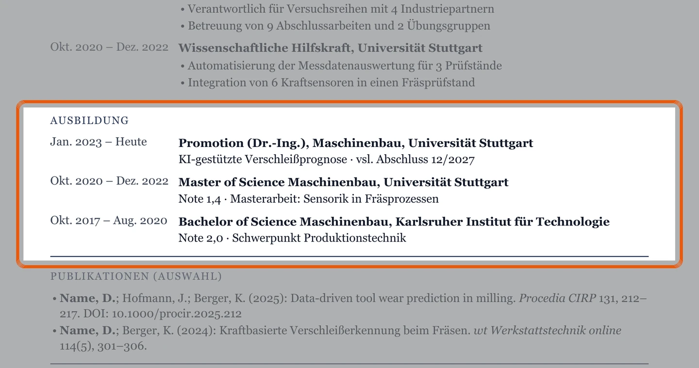Ausbildung im Muster – Muster Promotion & wissenschaftliche Mitarbeit
