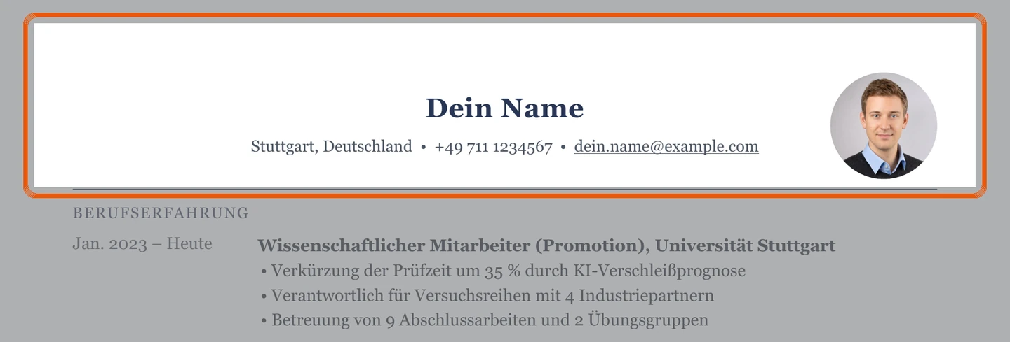Persönliche Angaben im Muster – Muster Promotion & wissenschaftliche Mitarbeit