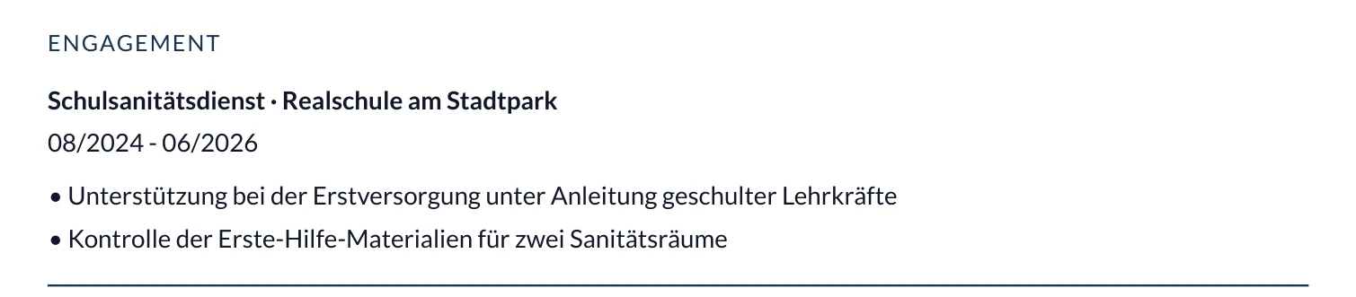 Engagement im Muster für die Ausbildungsbewerbung