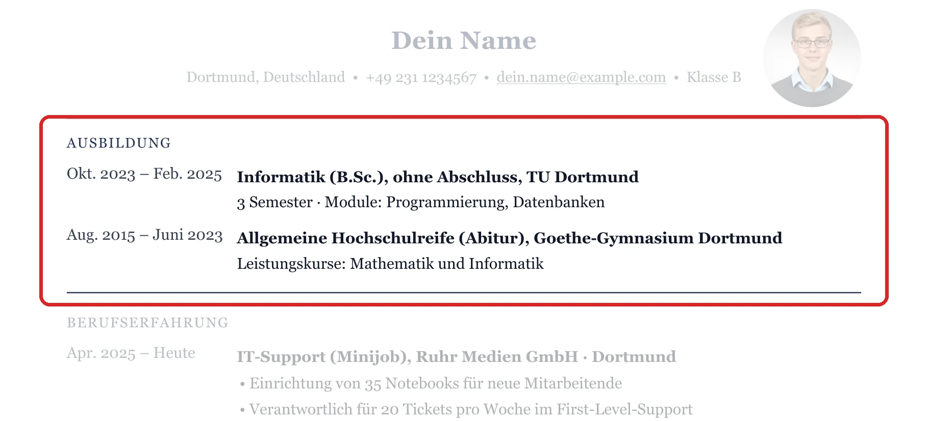 Schulbildung im Muster – Muster Mit Abitur oder nach dem Studium