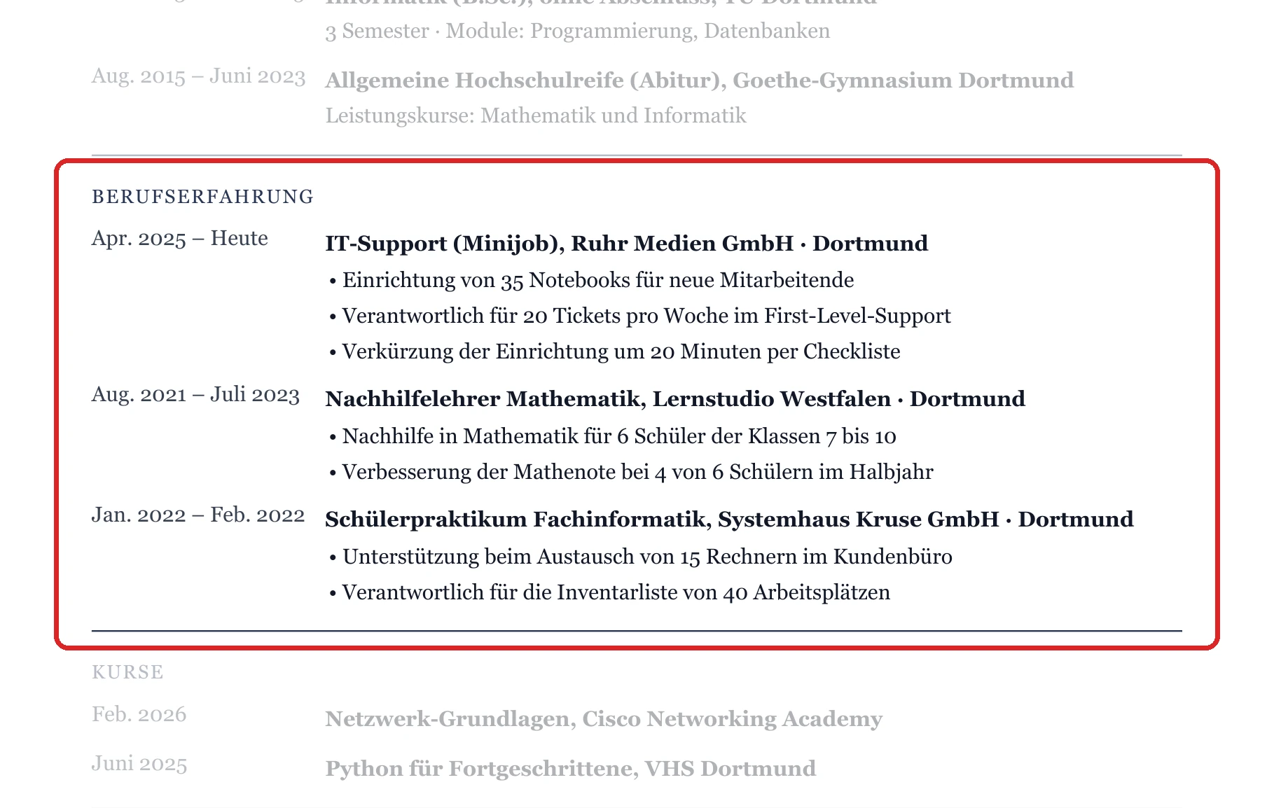 Praktische Erfahrung im Muster – Muster Mit Abitur oder nach dem Studium