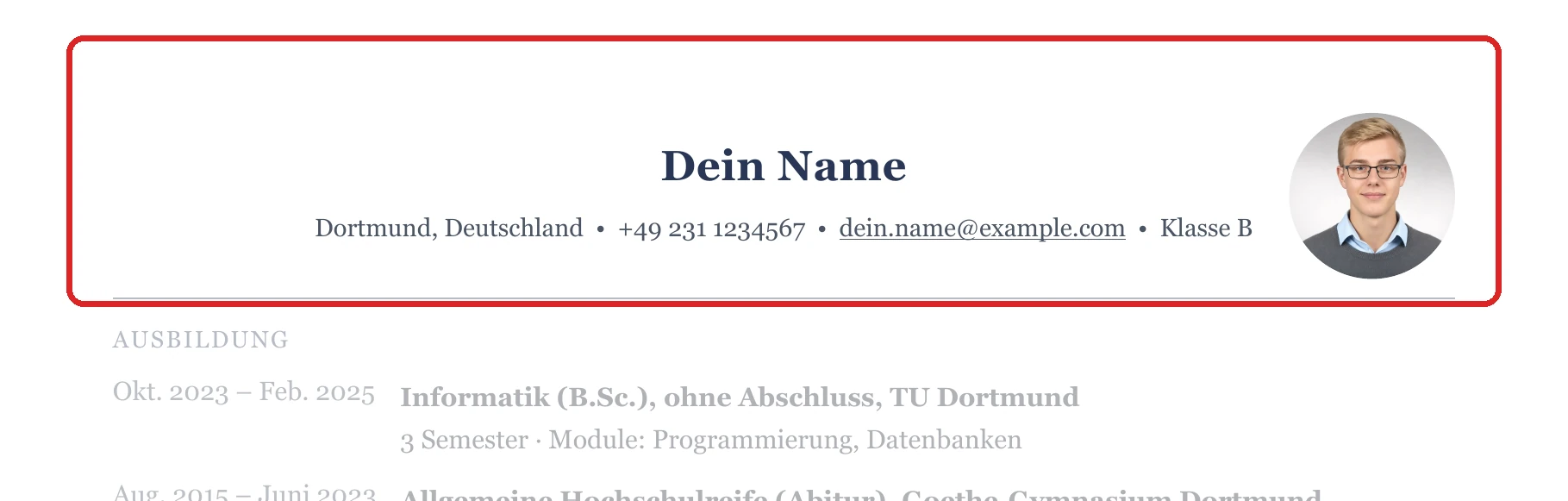 Persönliche Angaben im Muster – Muster Mit Abitur oder nach dem Studium
