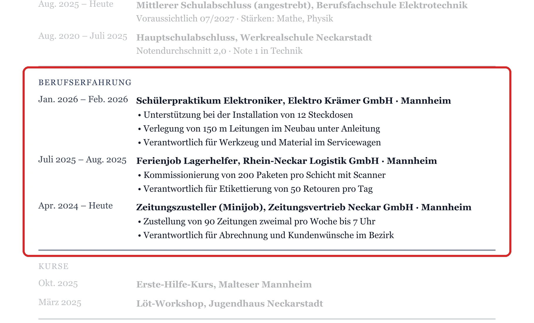 Praktische Erfahrung im Muster – Muster Schüler*innen & Schulabgänger*innen