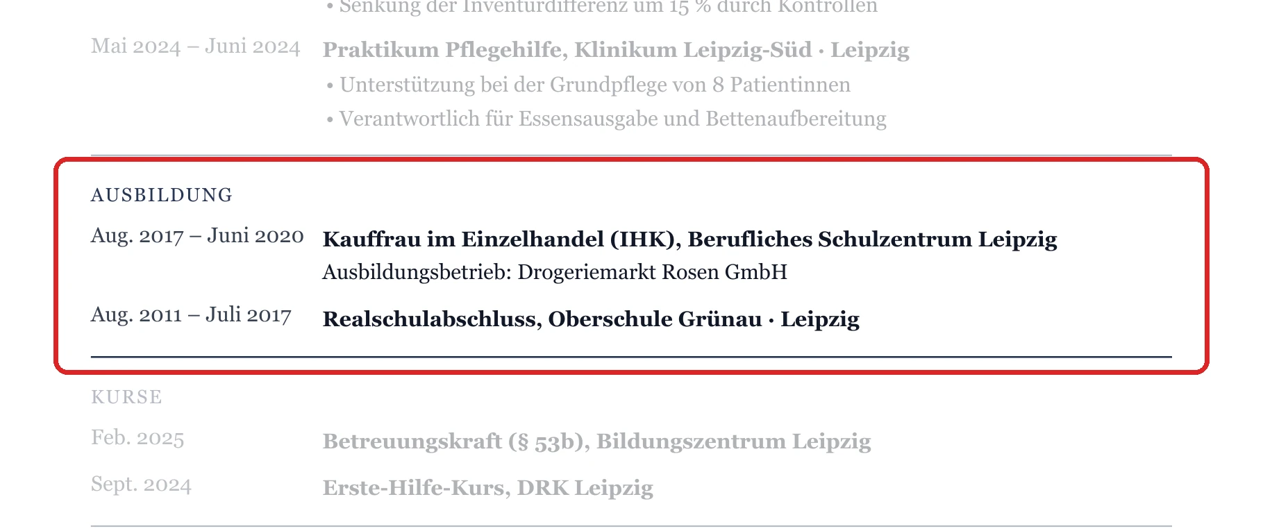 Schulbildung im Muster – Muster Zweite Ausbildung & Umschulung