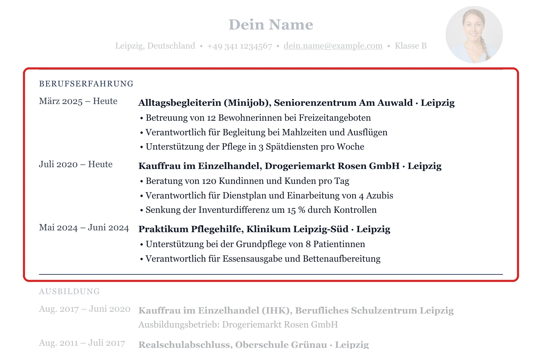 Praktische Erfahrung im Muster – Muster Zweite Ausbildung & Umschulung
