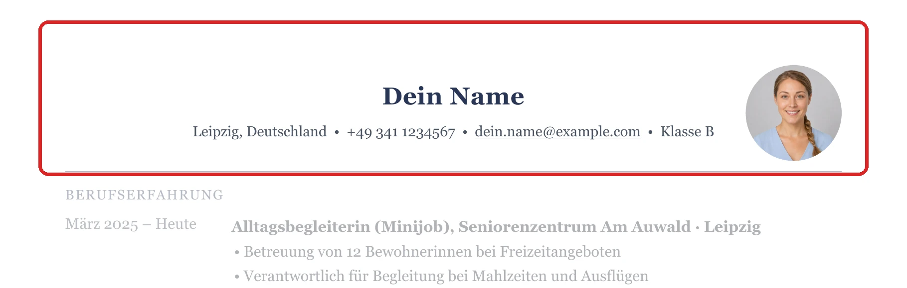 Persönliche Angaben im Muster – Muster Zweite Ausbildung & Umschulung