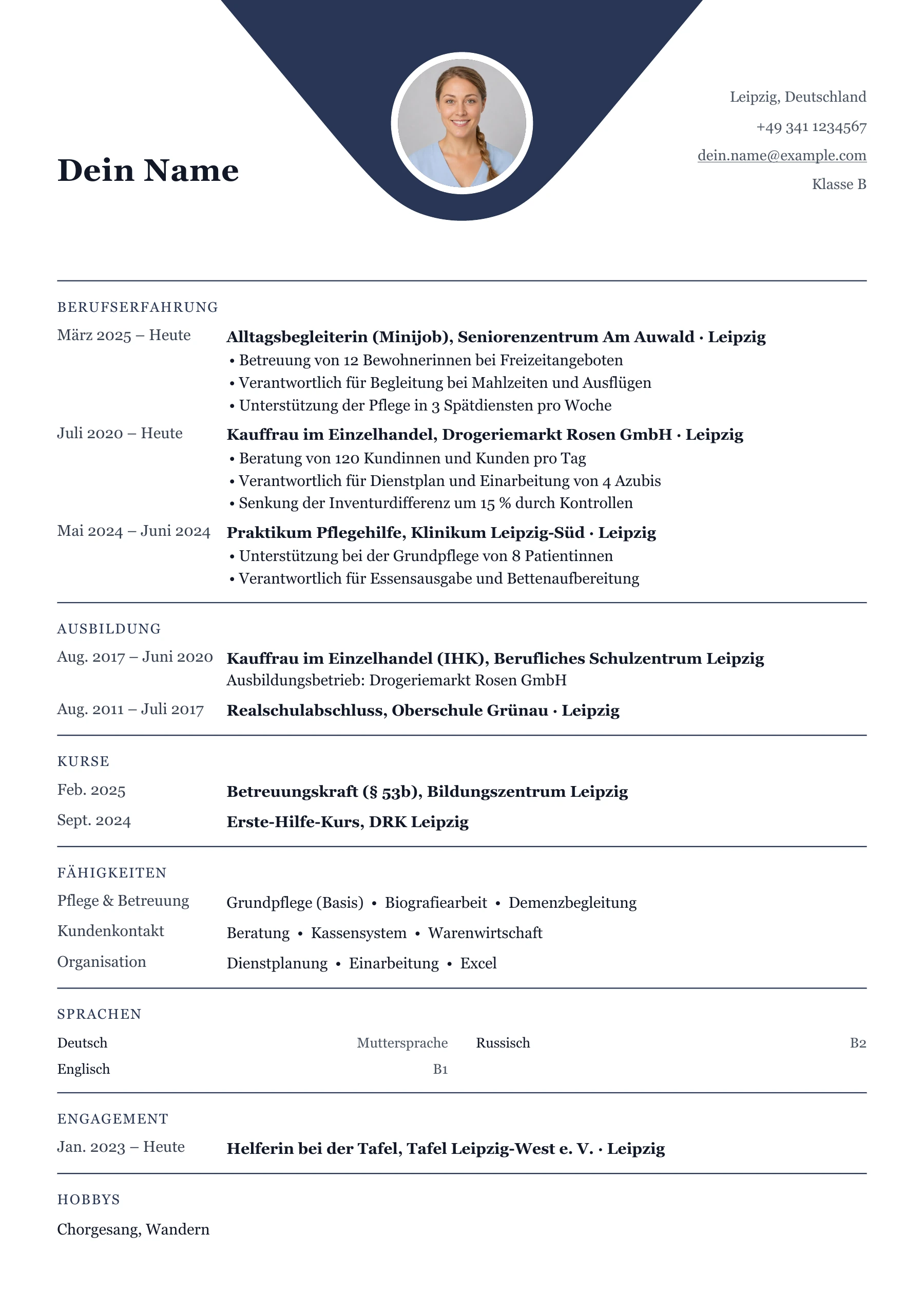 Lebenslauf Ausbildung · Zweite Ausbildung & Umschulung · Klassisch zentriert
