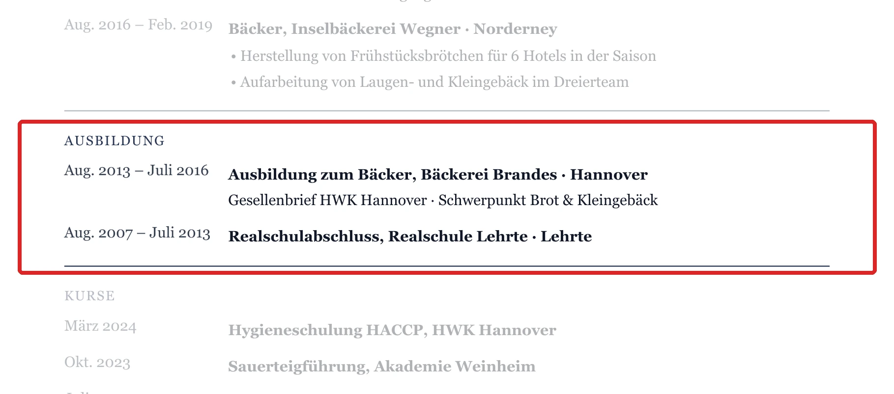 Ausbildung im Muster – Muster Bäcker*in – allgemein