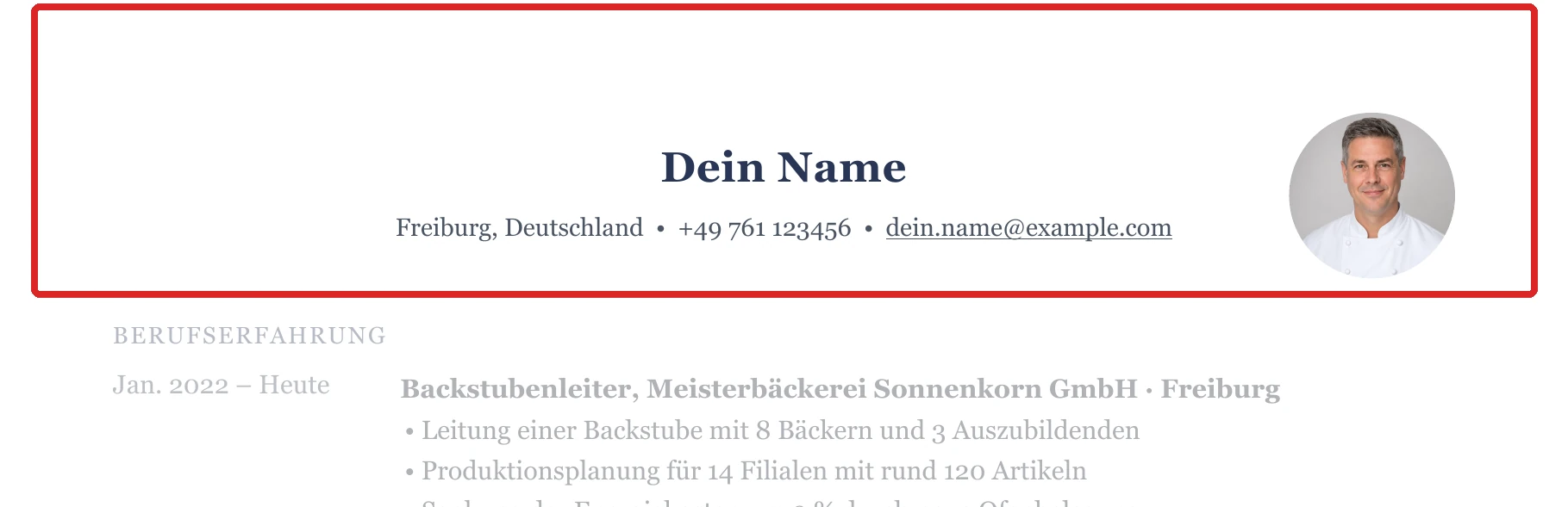 Persönliche Angaben im Muster – Muster Gelernte Bäcker*innen (Geselle bis Meister)