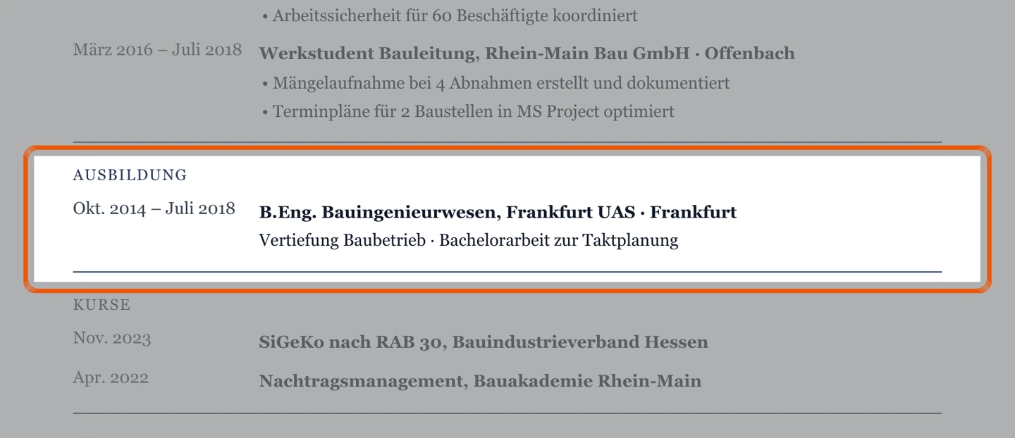 Studium im Muster – Muster Bauleitung & Bauüberwachung