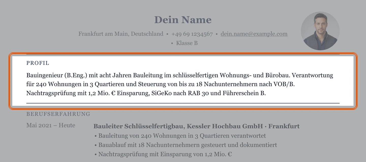 Hier stünde das Kurzprofil – Muster Bauleitung & Bauüberwachung