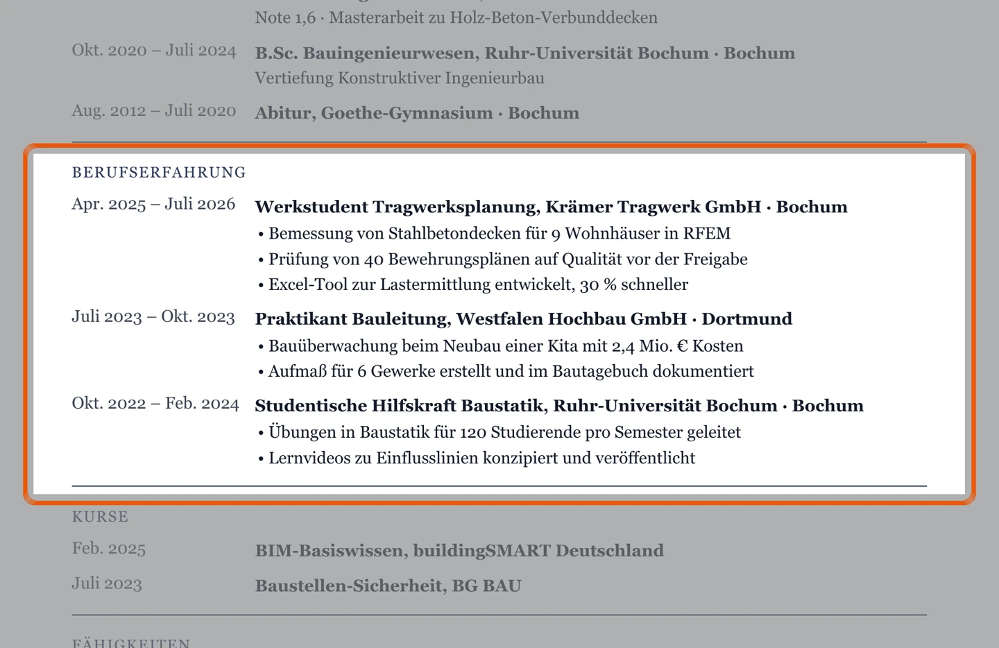 Berufserfahrung im Muster – Muster Studium & Berufseinstieg