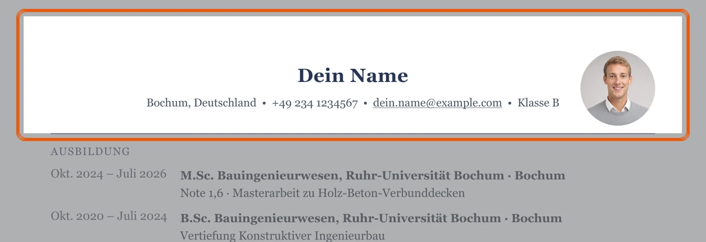 Persönliche Angaben im Muster – Muster Studium & Berufseinstieg