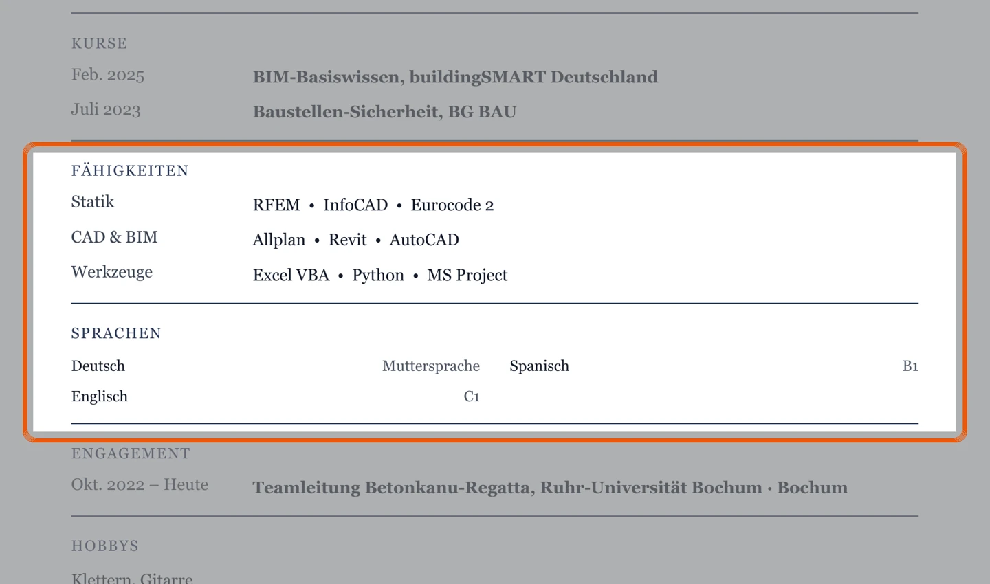 Kenntnisse und Sprachen im Muster – Muster Studium & Berufseinstieg