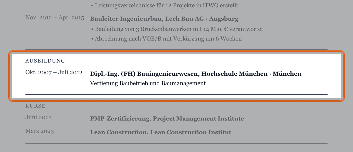 Studium im Muster – Muster Projektsteuerung, Kalkulation & AVA