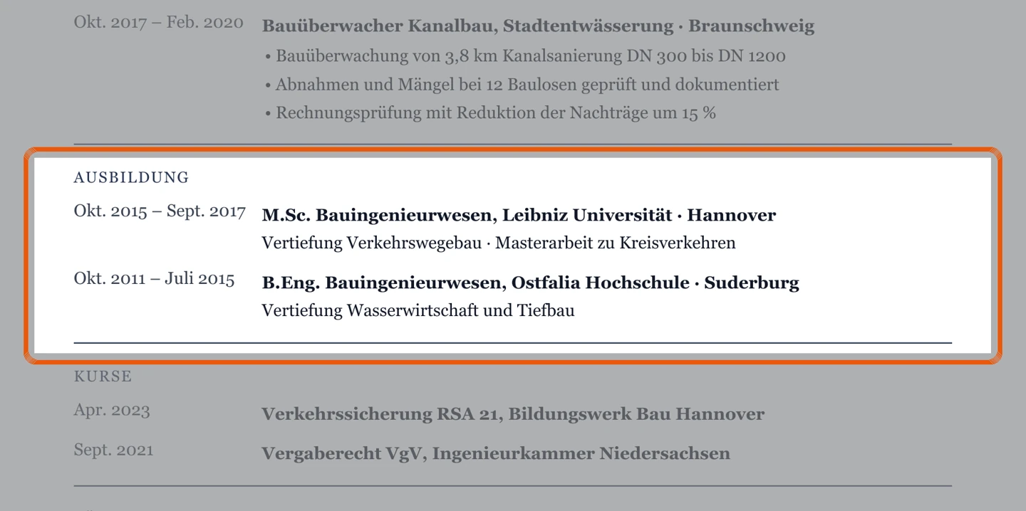 Studium im Muster – Muster Tiefbau, Verkehr & Wasser