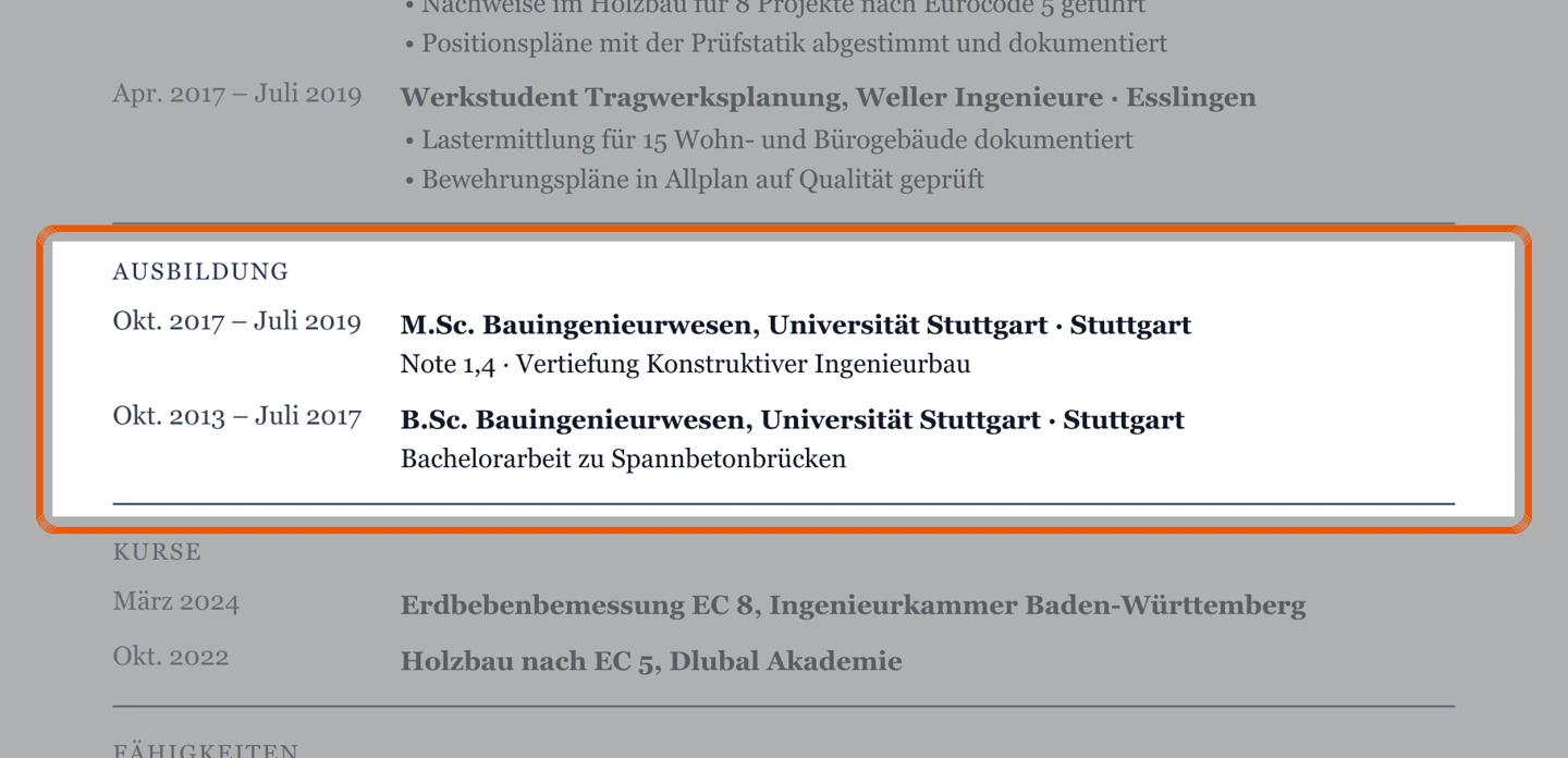 Studium im Muster – Muster Tragwerksplanung & Statik
