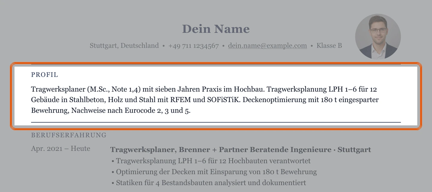 Hier stünde das Kurzprofil – Muster Tragwerksplanung & Statik
