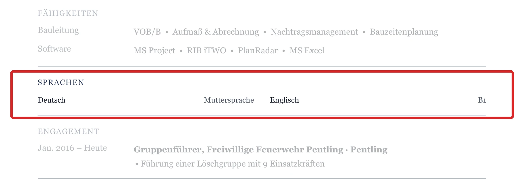 Sprachen im Muster – Bauleiter*in – allgemein