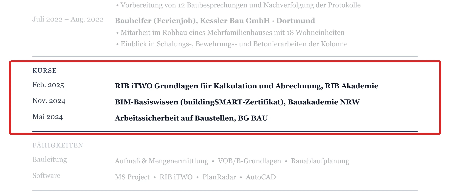 Kurse im Muster – Junior-Bauleitung & Berufseinstieg