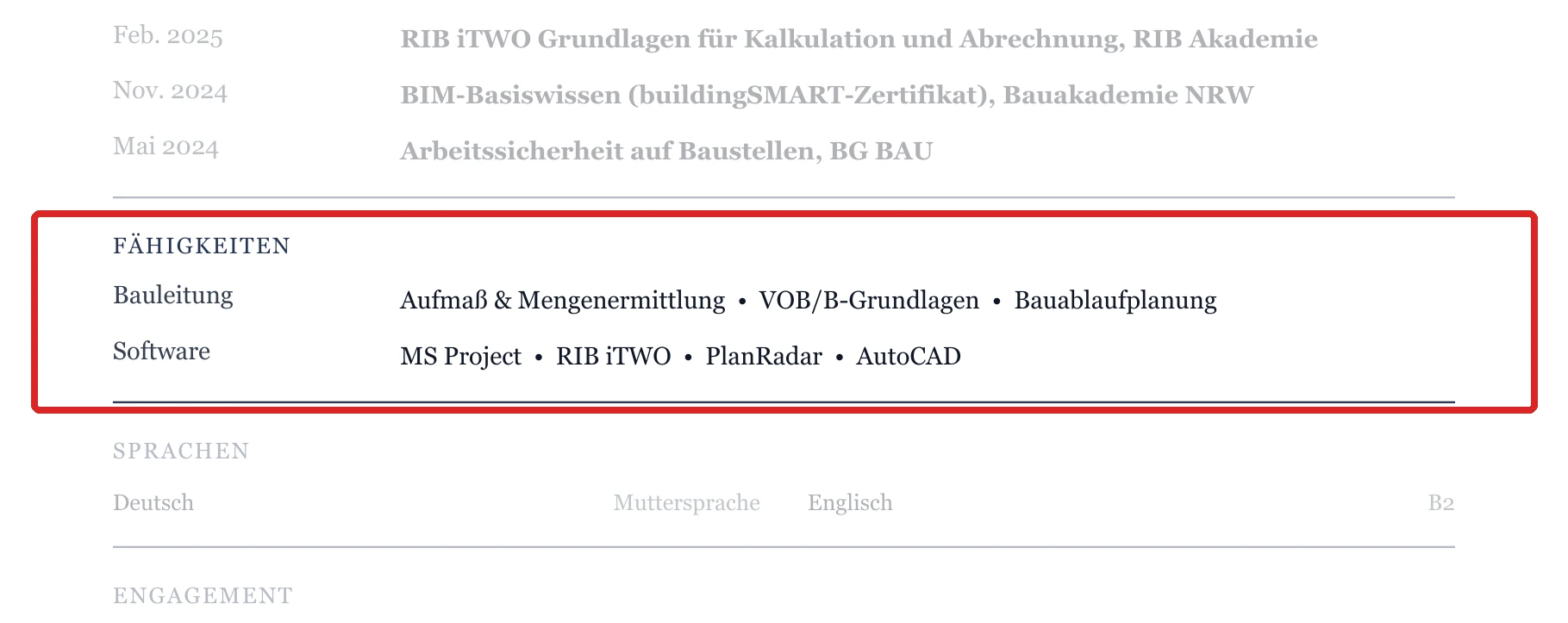Kenntnisse im Muster – Junior-Bauleitung & Berufseinstieg