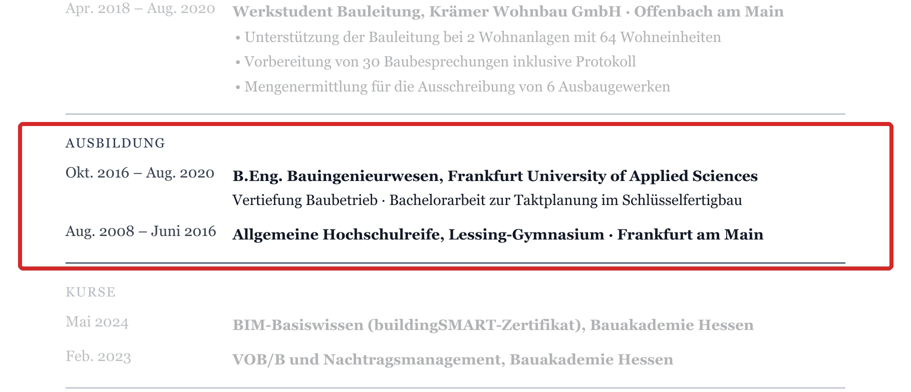 Ausbildung im Muster – Hochbau & Schlüsselfertigbau