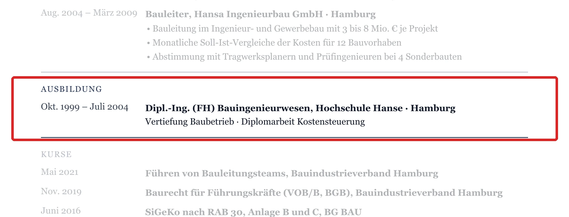Ausbildung im Muster – Oberbauleitung & Projektleitung