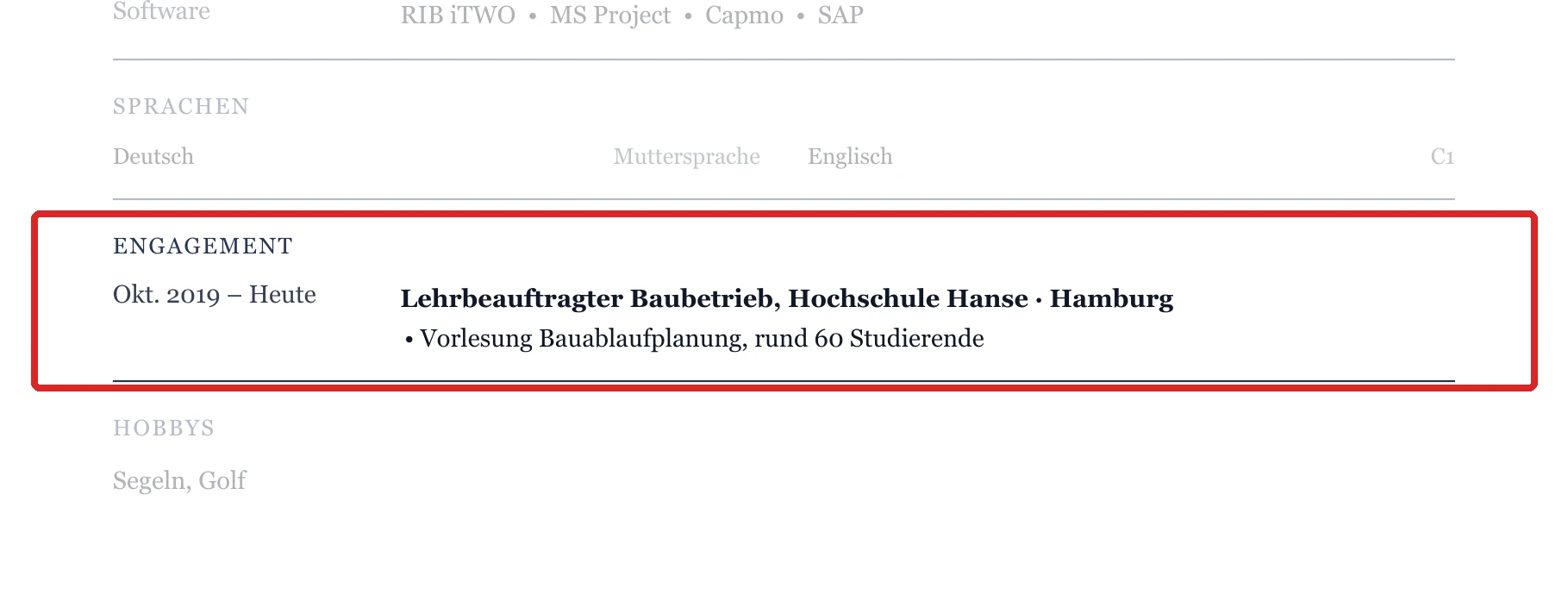 Engagement im Muster – Oberbauleitung & Projektleitung