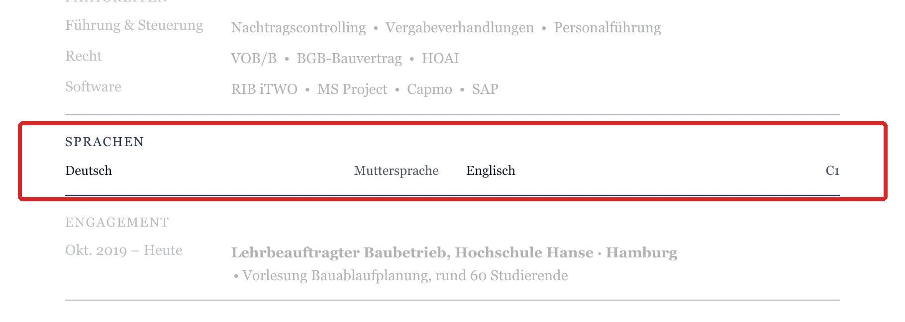 Sprachen im Muster – Oberbauleitung & Projektleitung