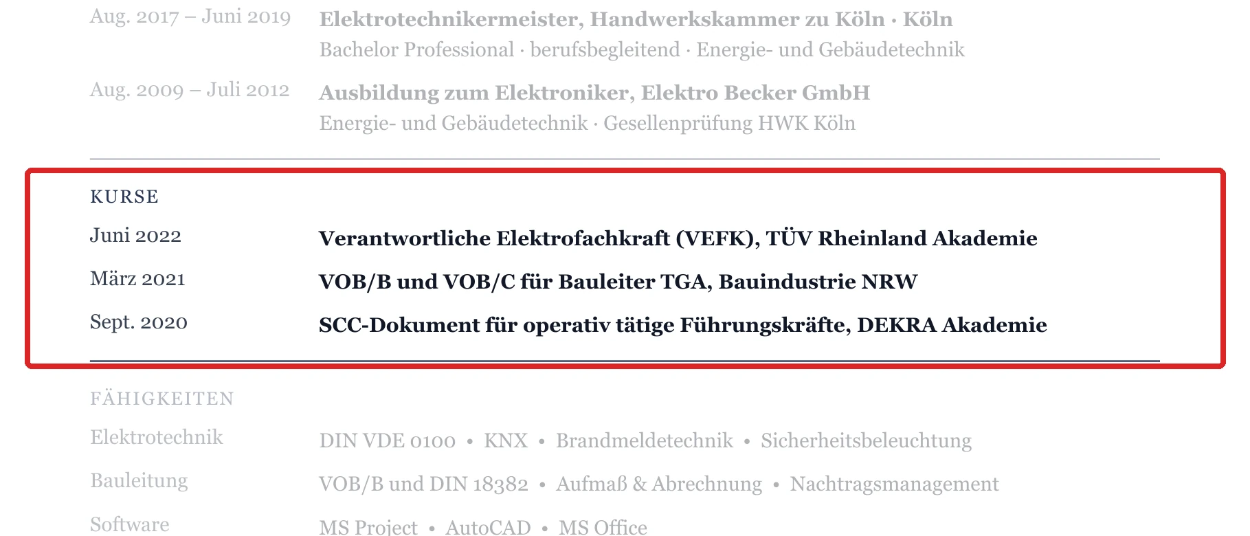 Kurse im Muster – TGA & Gebäudetechnik