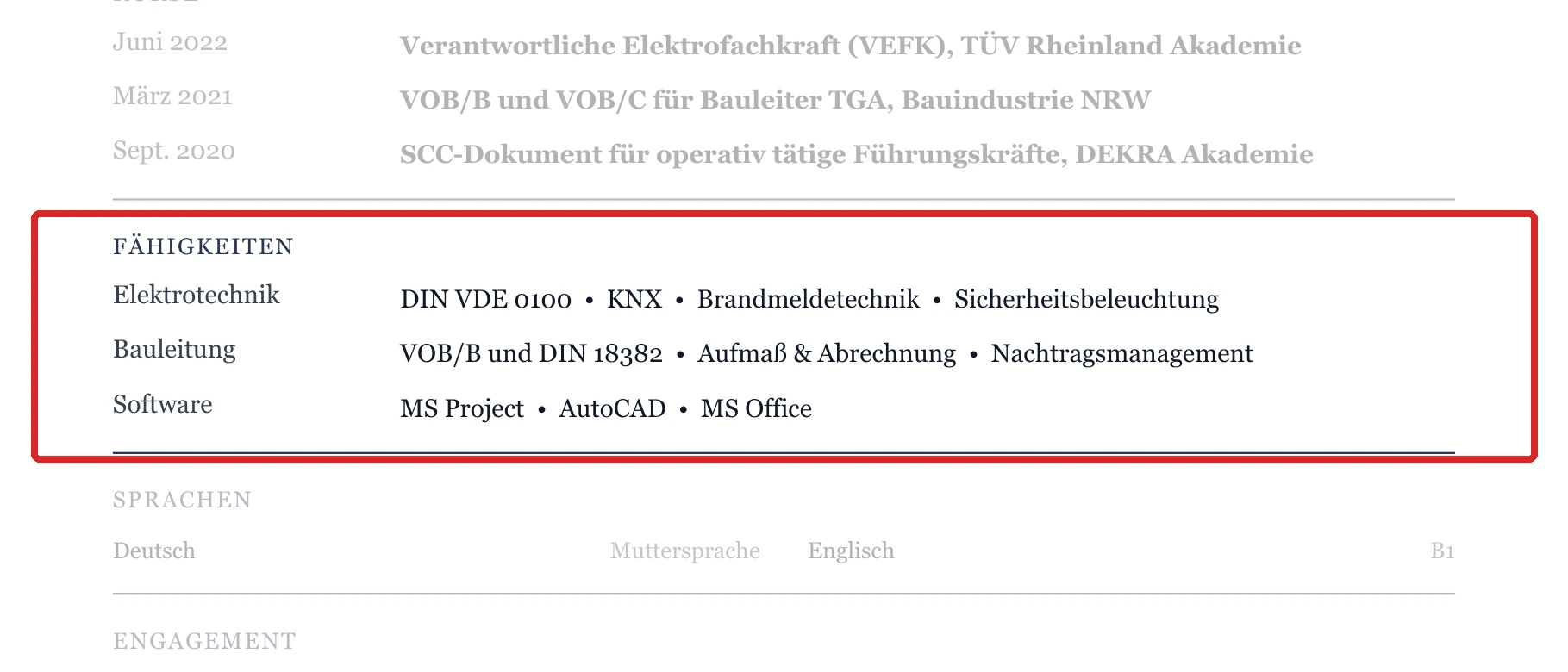 Kenntnisse im Muster – TGA & Gebäudetechnik