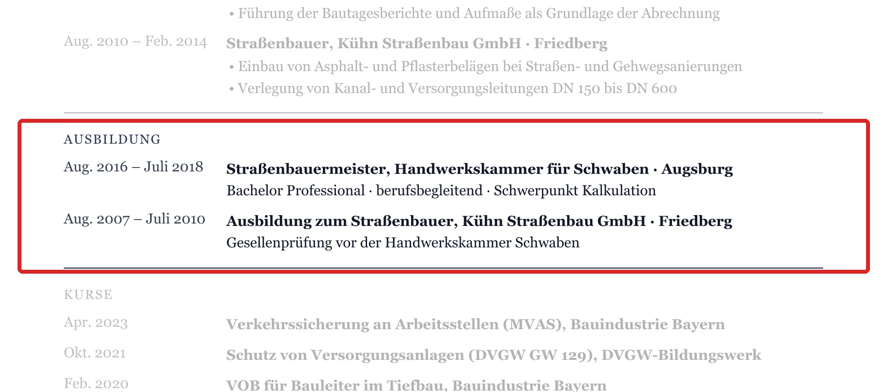 Ausbildung im Muster – Tiefbau, Straßen- & Infrastrukturbau