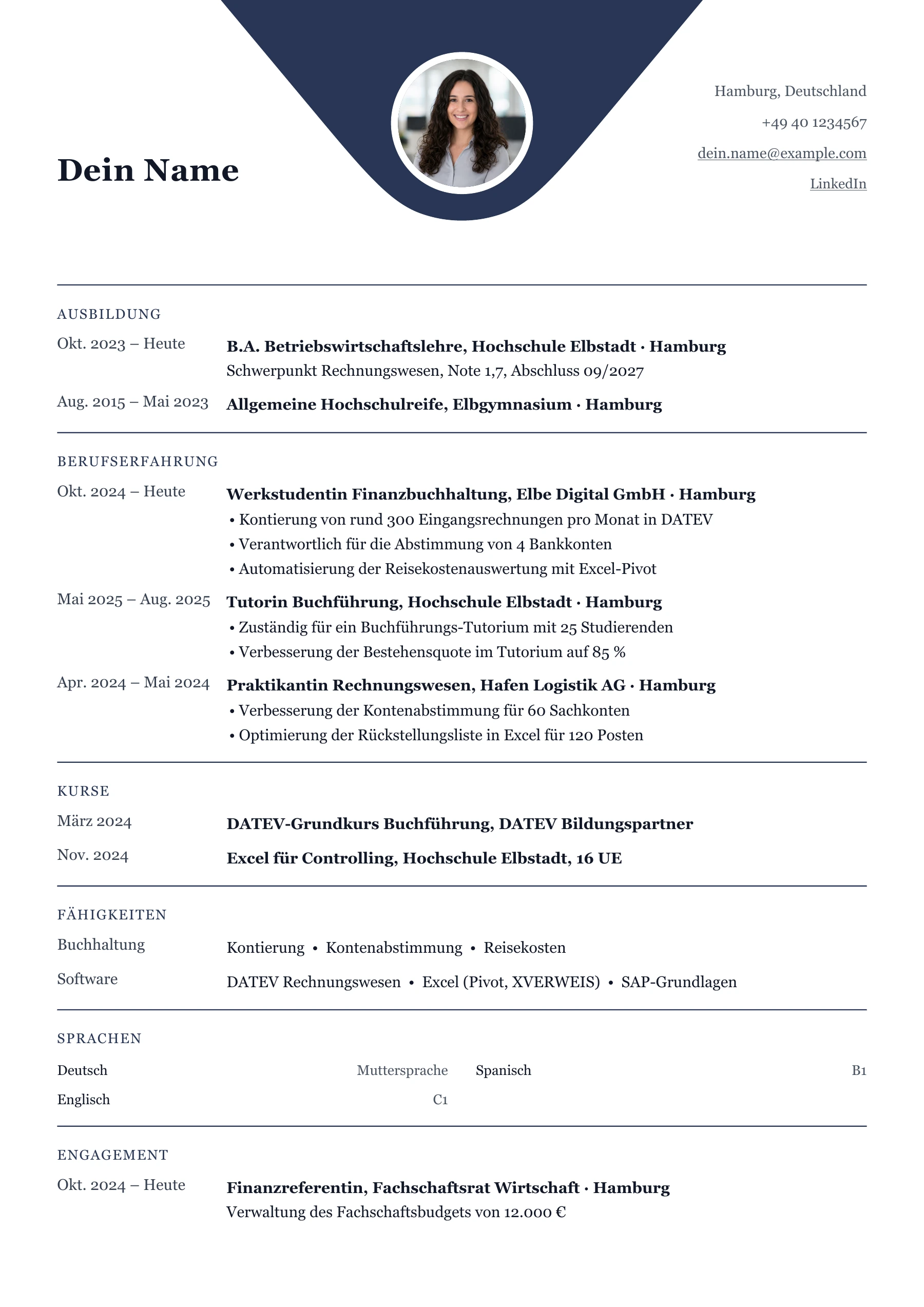 Lebenslauf Buchhalter · Studium & Berufseinstieg · Klassisch zentriert