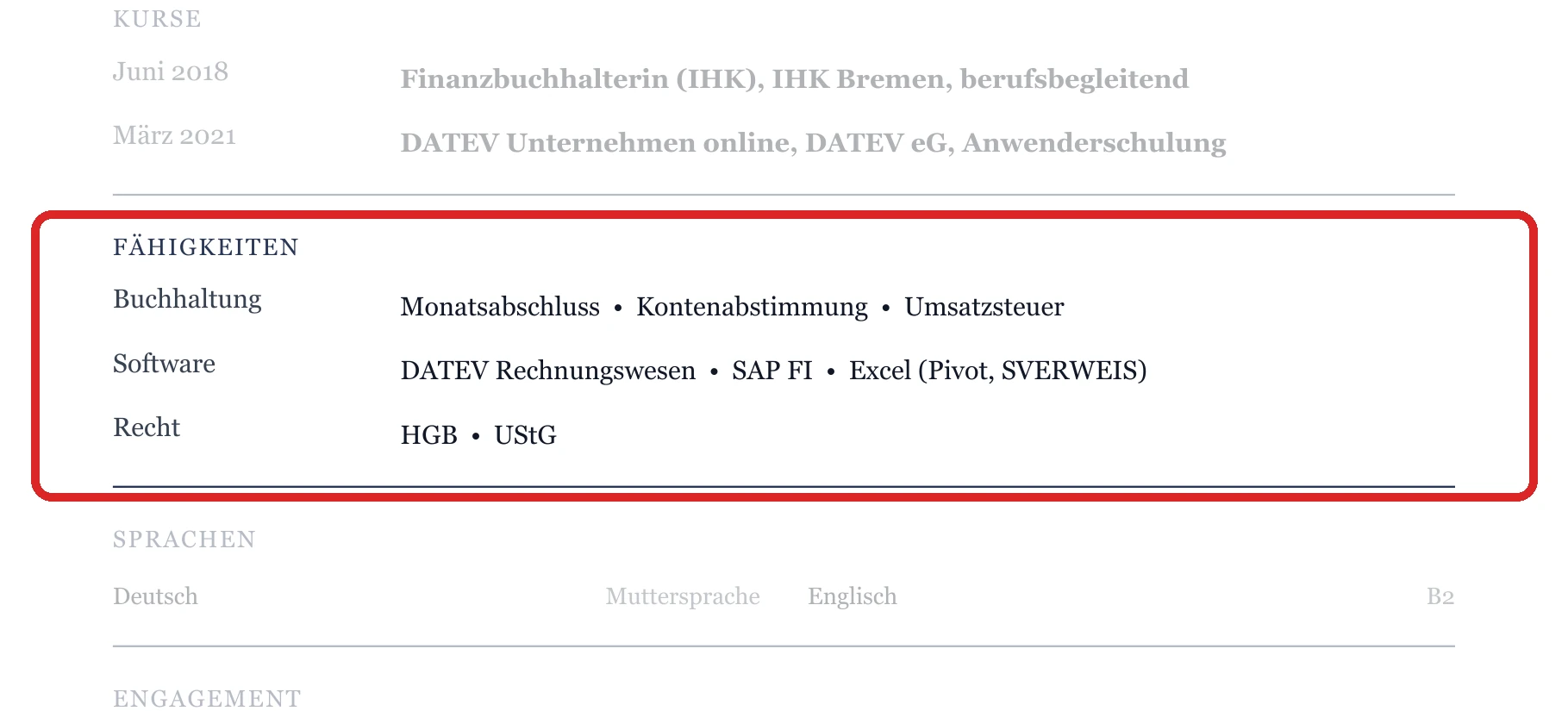 Kenntnisse im Muster – Buchhalter*in – allgemein