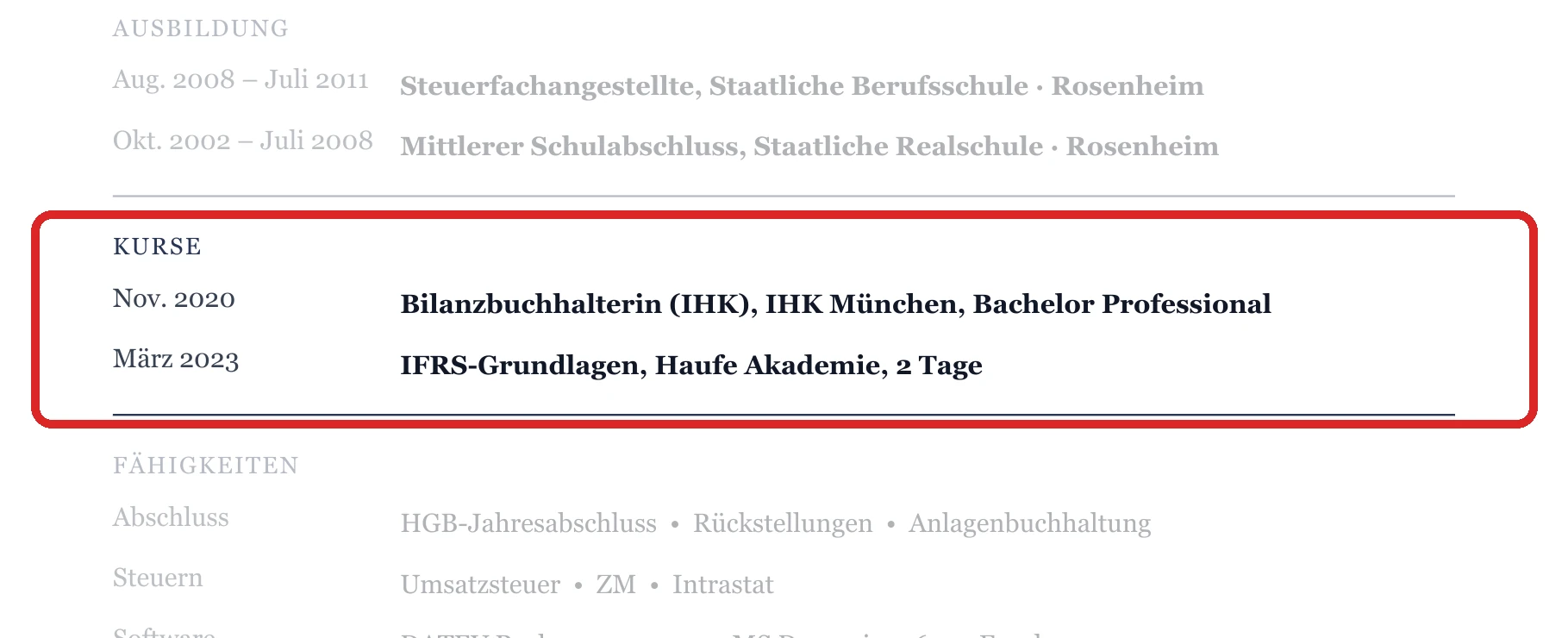 Weiterbildungen im Muster – Bilanzbuchhaltung