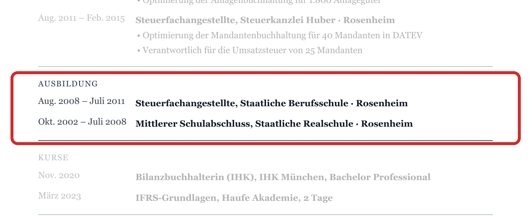 Ausbildung im Muster – Bilanzbuchhaltung