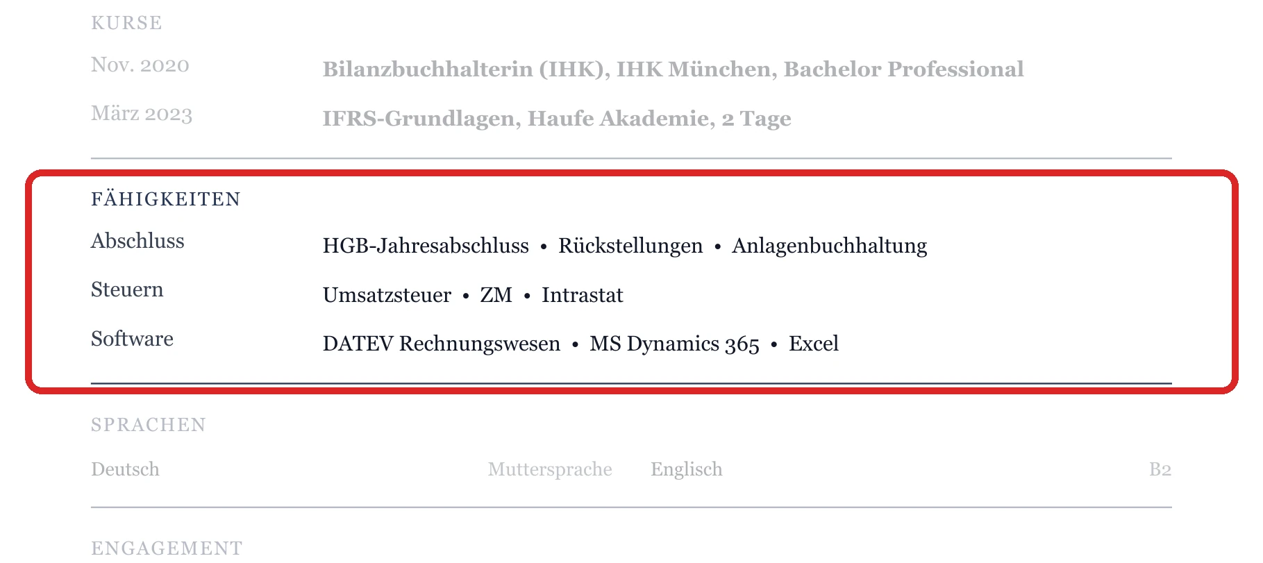 Kenntnisse im Muster – Bilanzbuchhaltung
