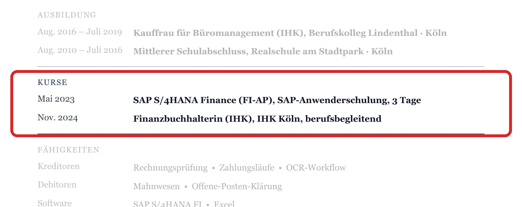 Weiterbildungen im Muster – Kreditoren & Debitoren