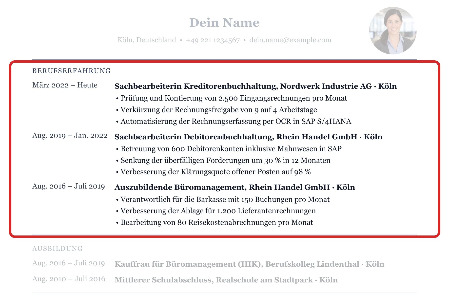 Berufserfahrung im Muster – Kreditoren & Debitoren