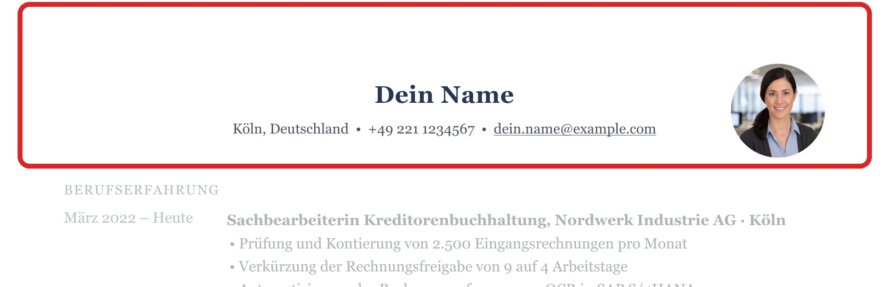 Persönliche Angaben im Muster – Kreditoren & Debitoren