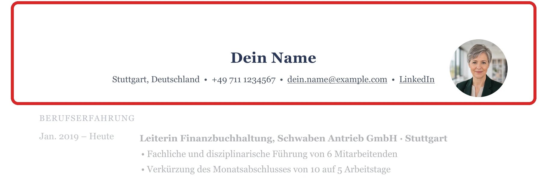 Persönliche Angaben im Muster – Leitung Buchhaltung