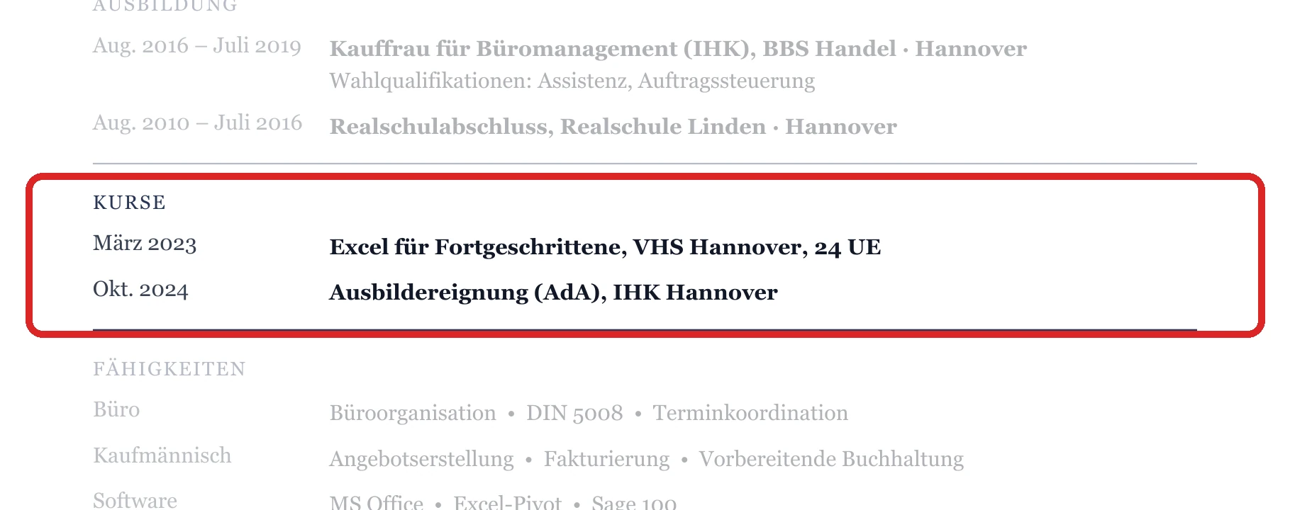 Weiterbildungen im Muster – Kauffrau für Büromanagement – allgemein