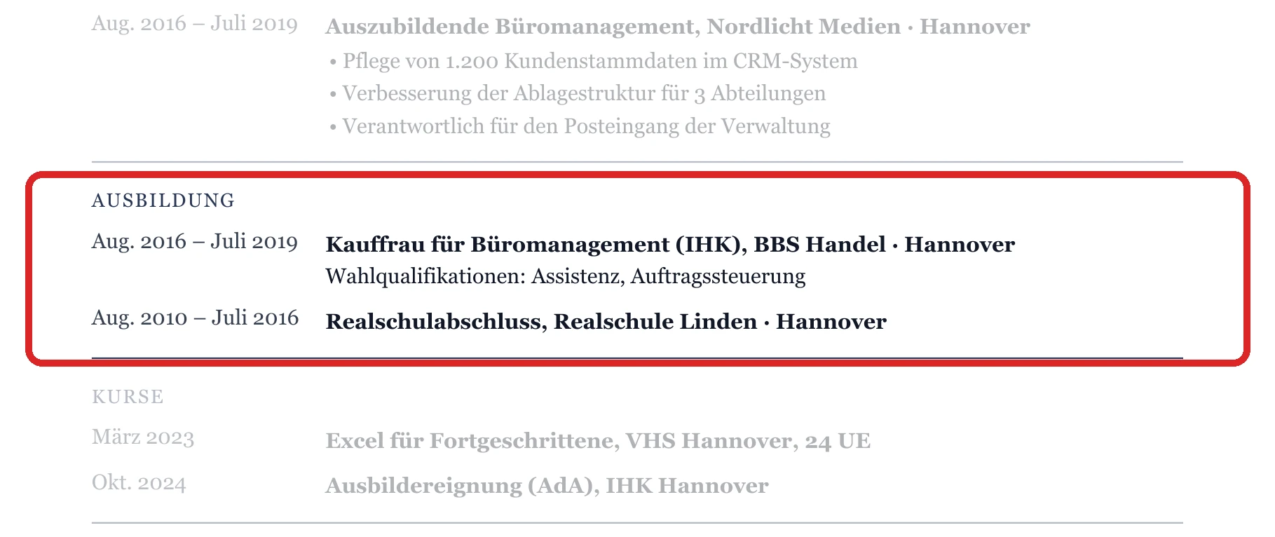 Ausbildung im Muster – Kauffrau für Büromanagement – allgemein