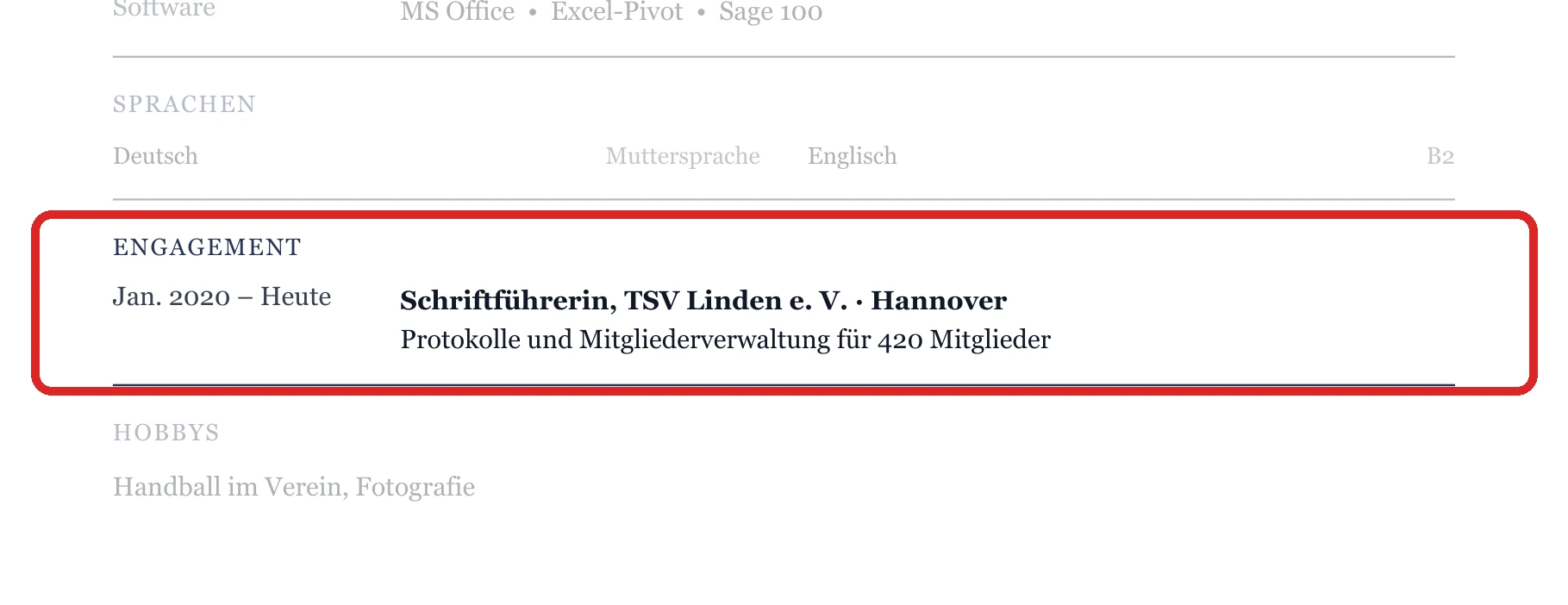 Engagement im Muster – Kauffrau für Büromanagement – allgemein