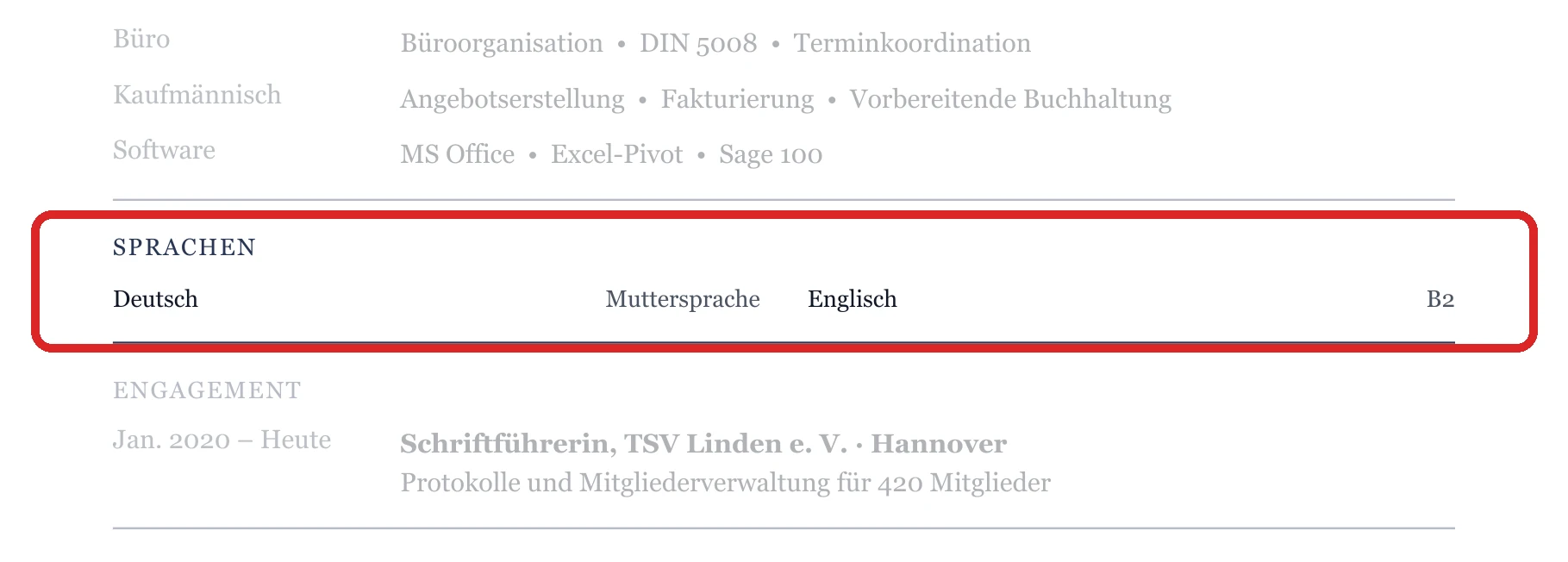 Sprachen im Muster – Kauffrau für Büromanagement – allgemein